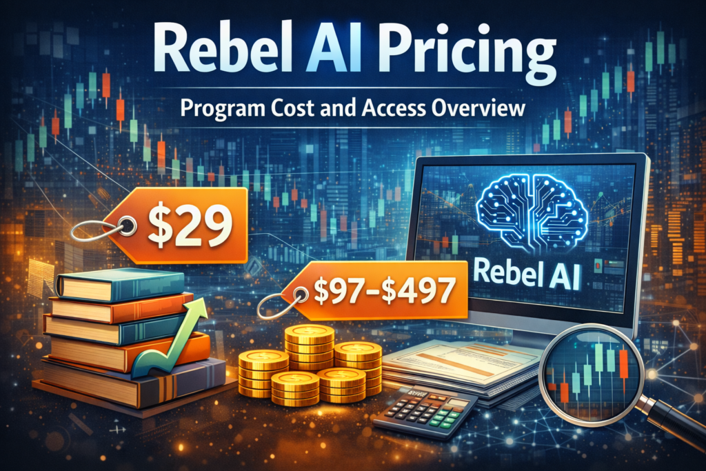 Pricing overview image for the Rebel AI trading program showing program access structure