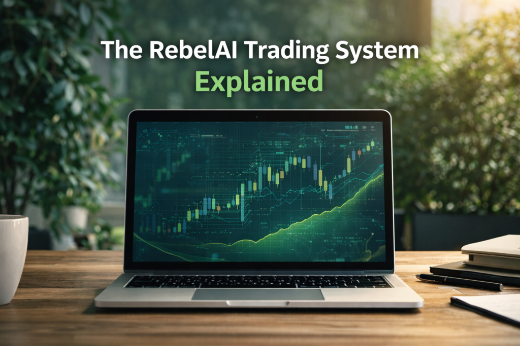 Hero image showing the Rebel AI system concept with a structured trading workspace and market overview